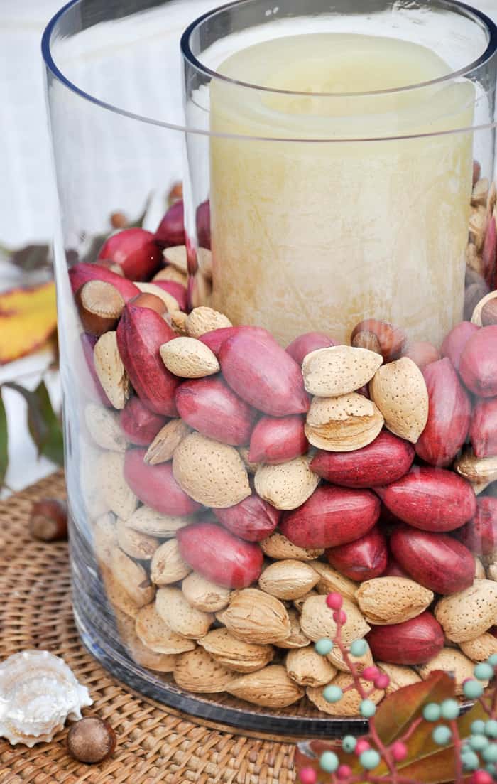 Using whole nuts in your Thanksgiving decor lends an organic feel to your Thanksgiving Table