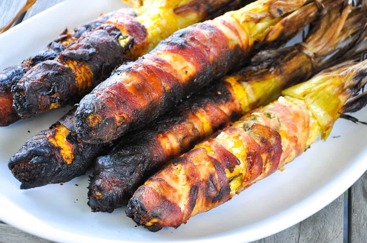 Jalapeno Popper Corn on the Cob. The best part? It's wrapped in Bacon! Can't get any better