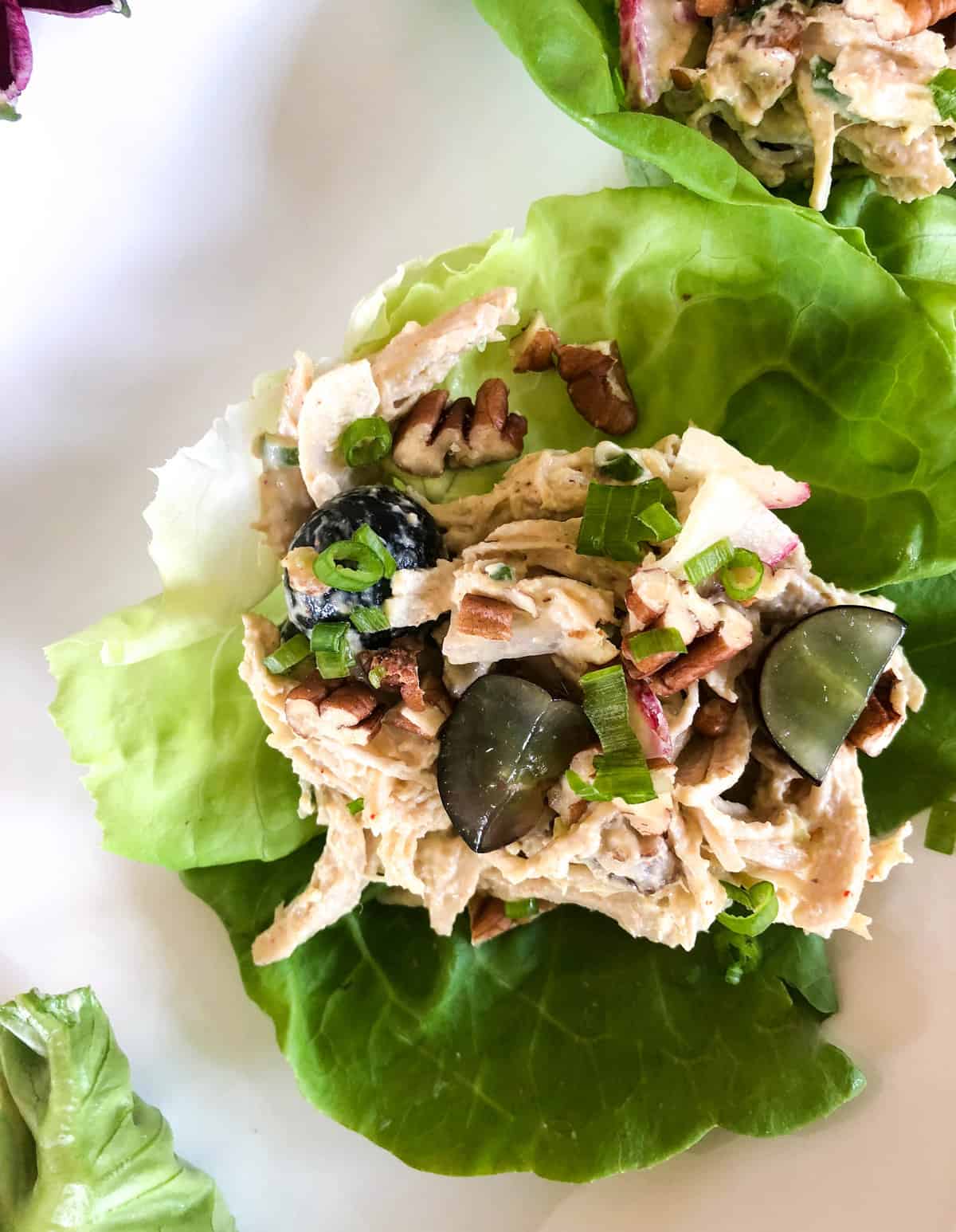 California Chicken Salad with Avocado Grapes, Pecans and Radish in an Avocado Mayo