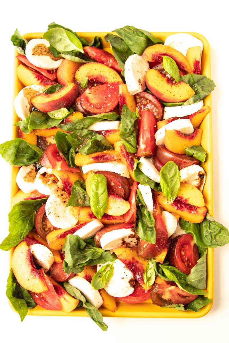 A platter of peach caprese.