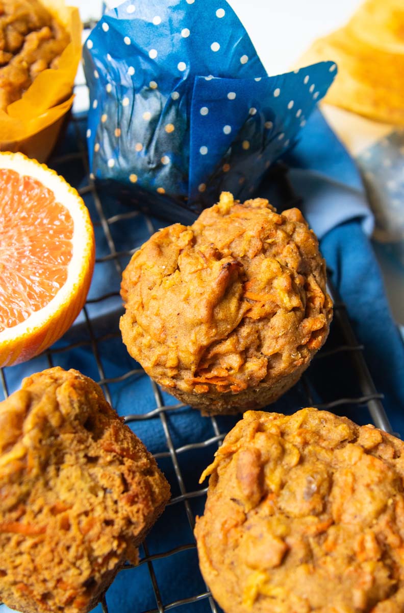 A morning glory muffin peeled form wrapper ready to eat.