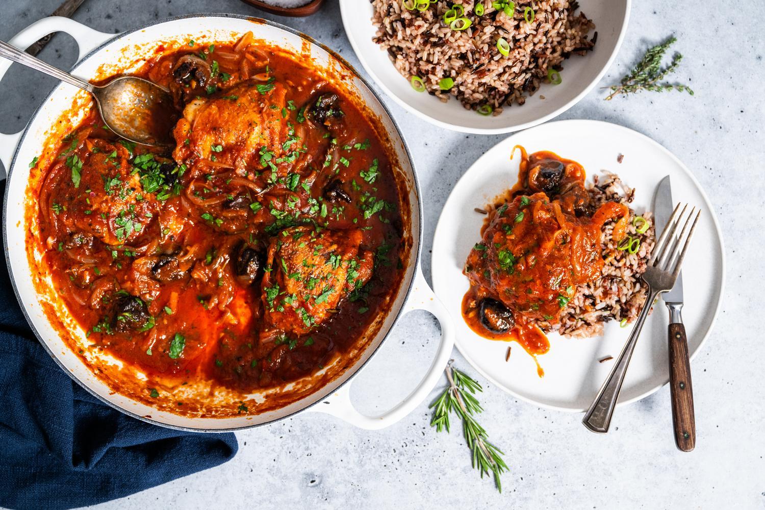 Braised Chicken Thighs with Tomatoes and Prunes | Opt-in content CA Prunes Braised Chicken Thighs with Tomatoes and Prunes