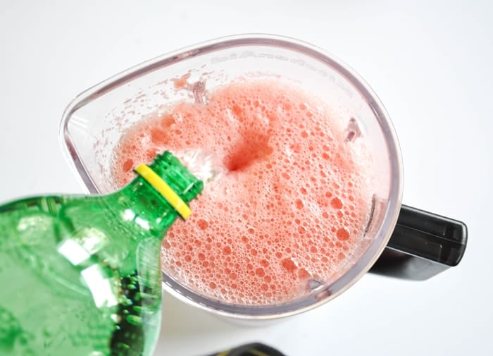 Adding 7-Up to Watermelon and Raspberry Puree