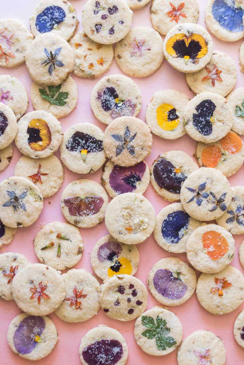 Edible Flower Pistachio Shortbread Cookies