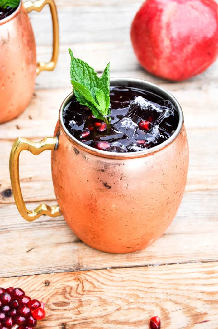 Close-Up of Pomegranate Moscow Mule. 