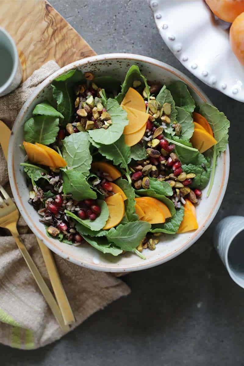 Pomegranate And Persimmon Wild Rice Salad With Miso Dressing Recipe