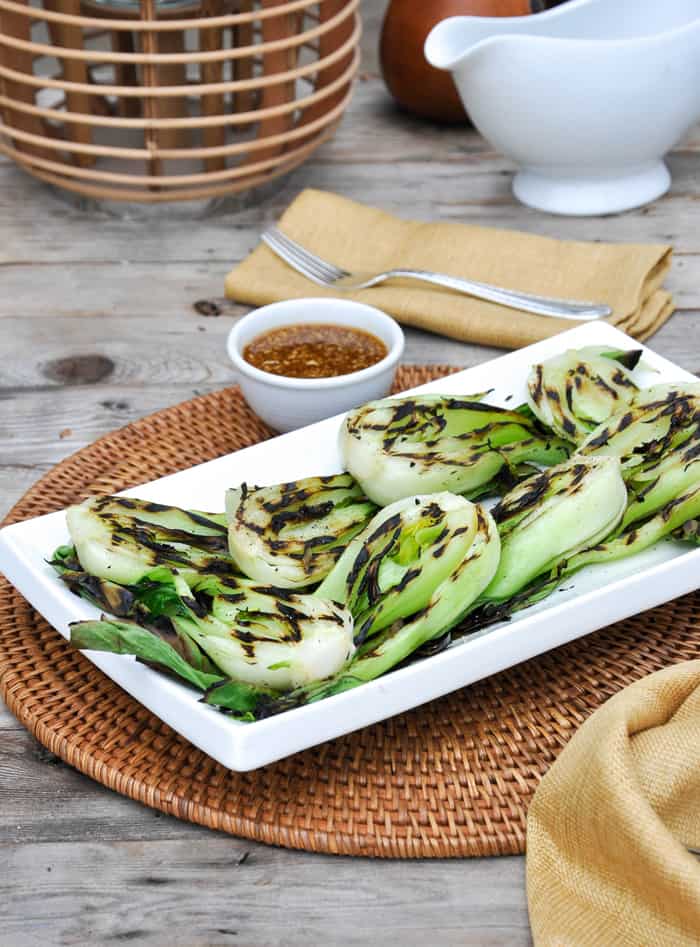 Easy Grilled Bok Choy Recipe + Ginger Sesame Dressing