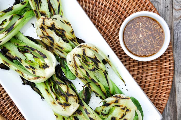 Grilled Baby Bok Choy with Garlic Sesame Dressing