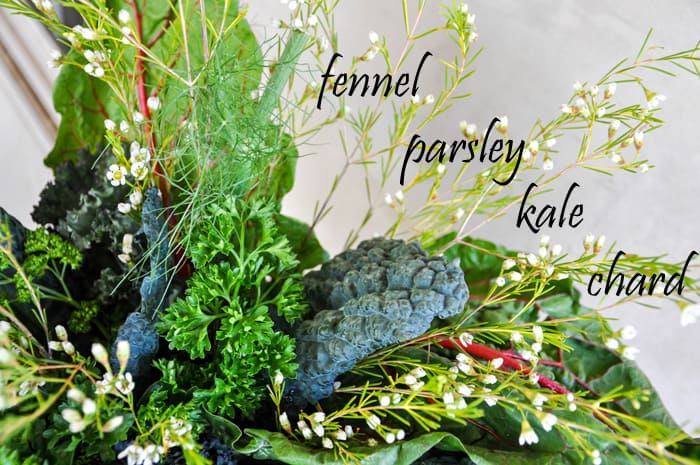 Leafy Greens Bouquet Arrangement.  Use leftover  greens for a lush table centerpiece!