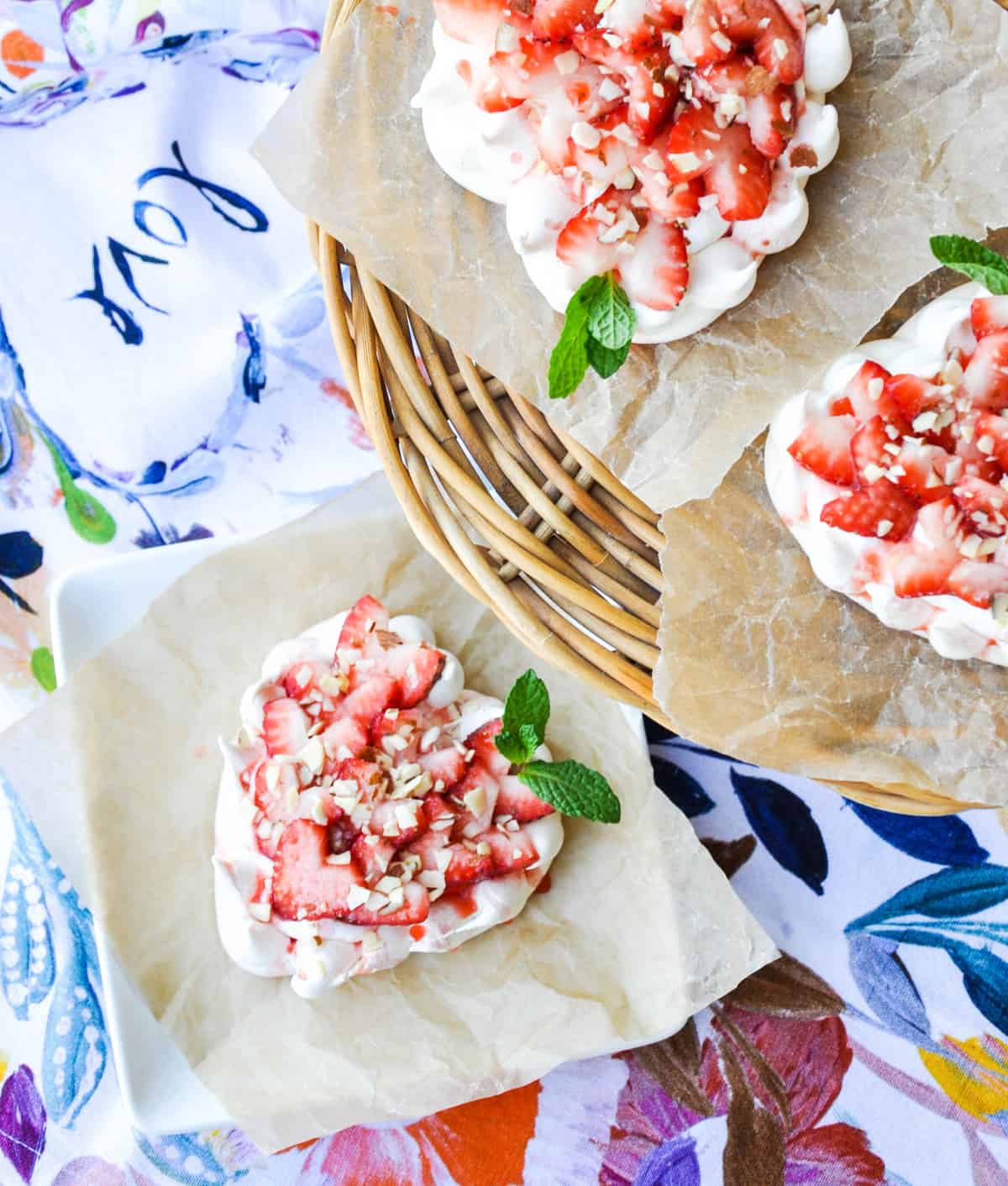 Three Strawberry Pavlova Hearts