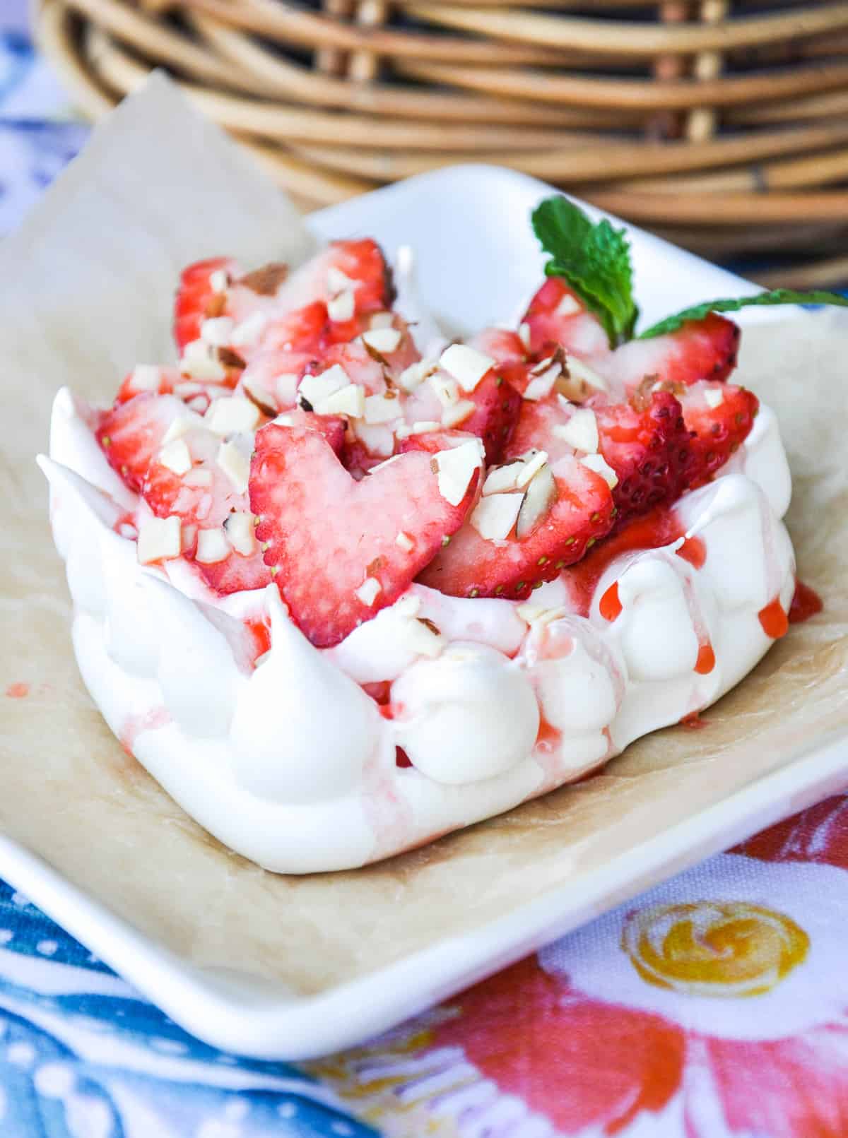 Close Up of Strawberry Pavlova Hearts