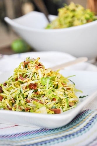 bacon pecan salad in a white bowl