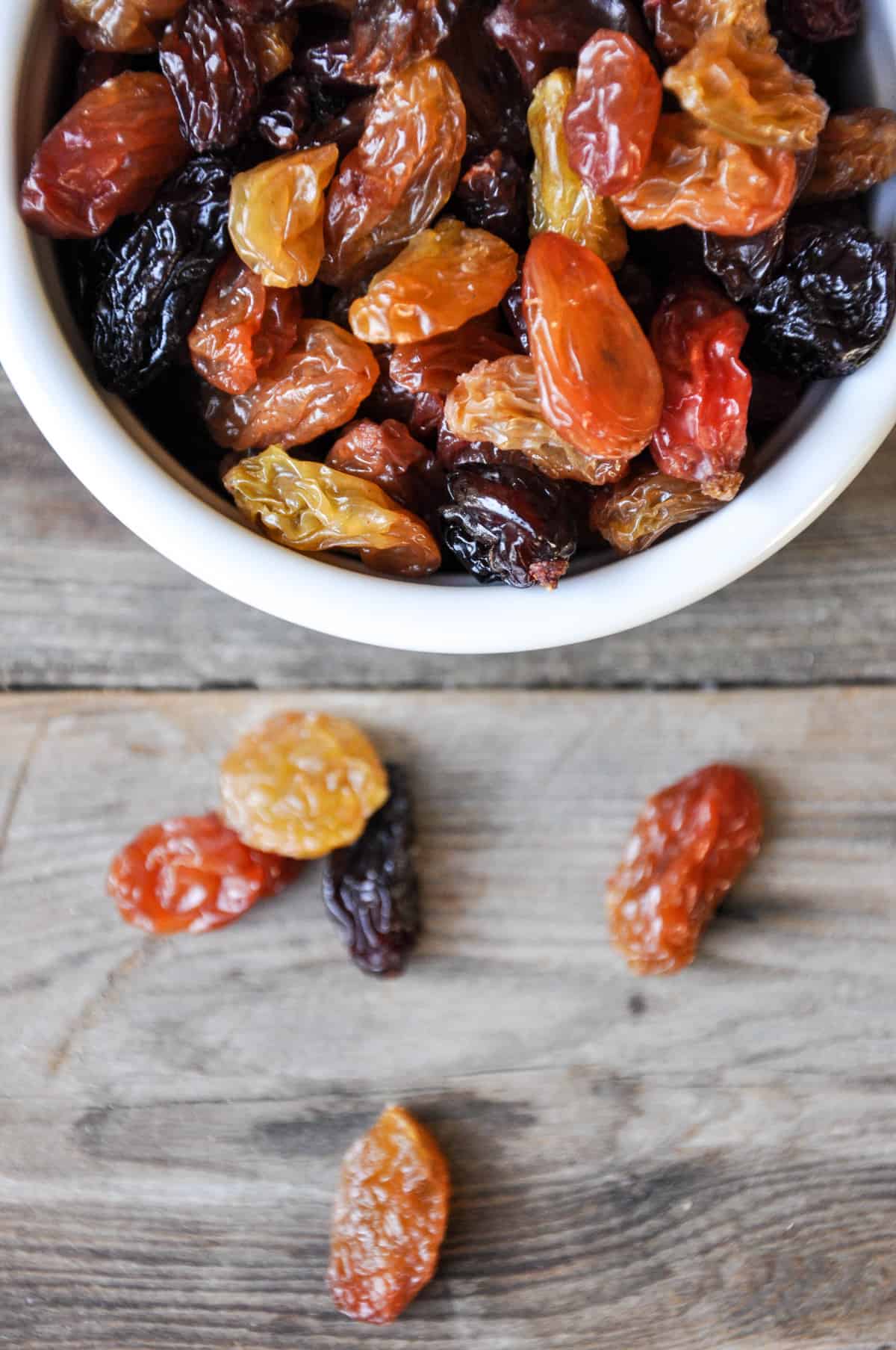 crimson raisins in serving bowl