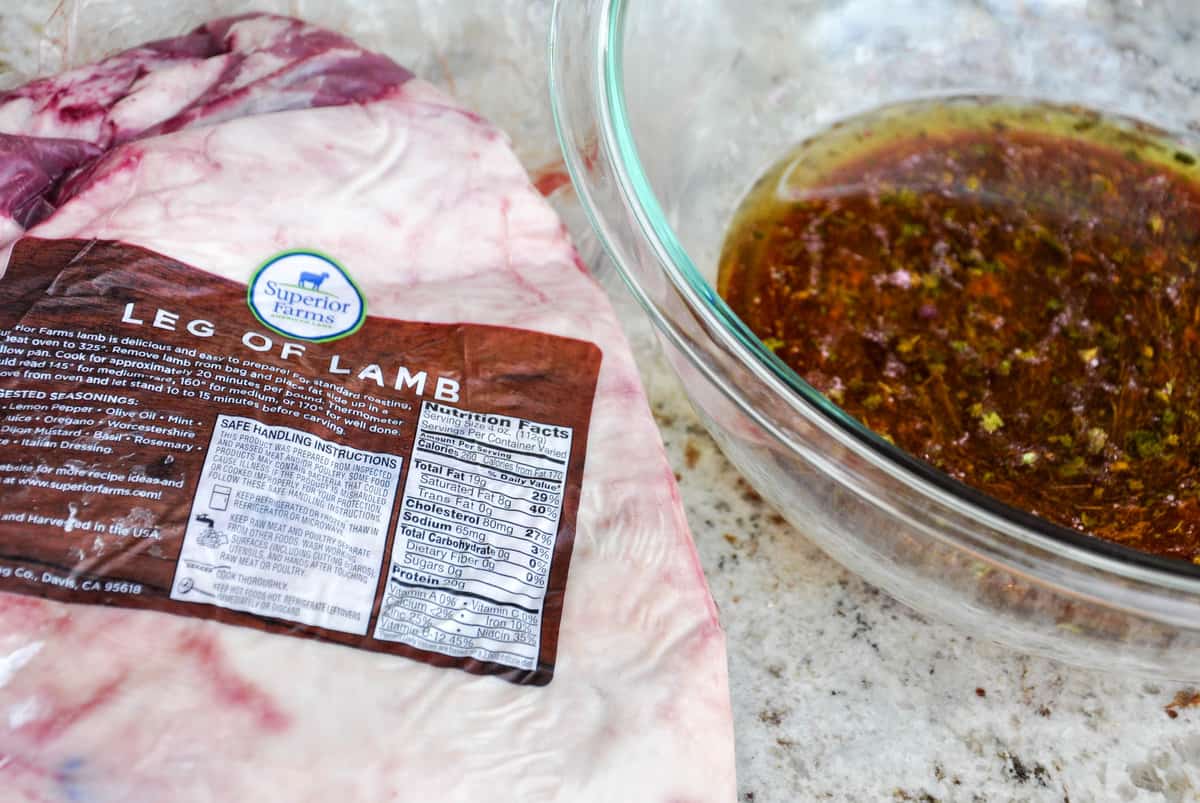 Lamb of Lamb in packaging next to marinate 