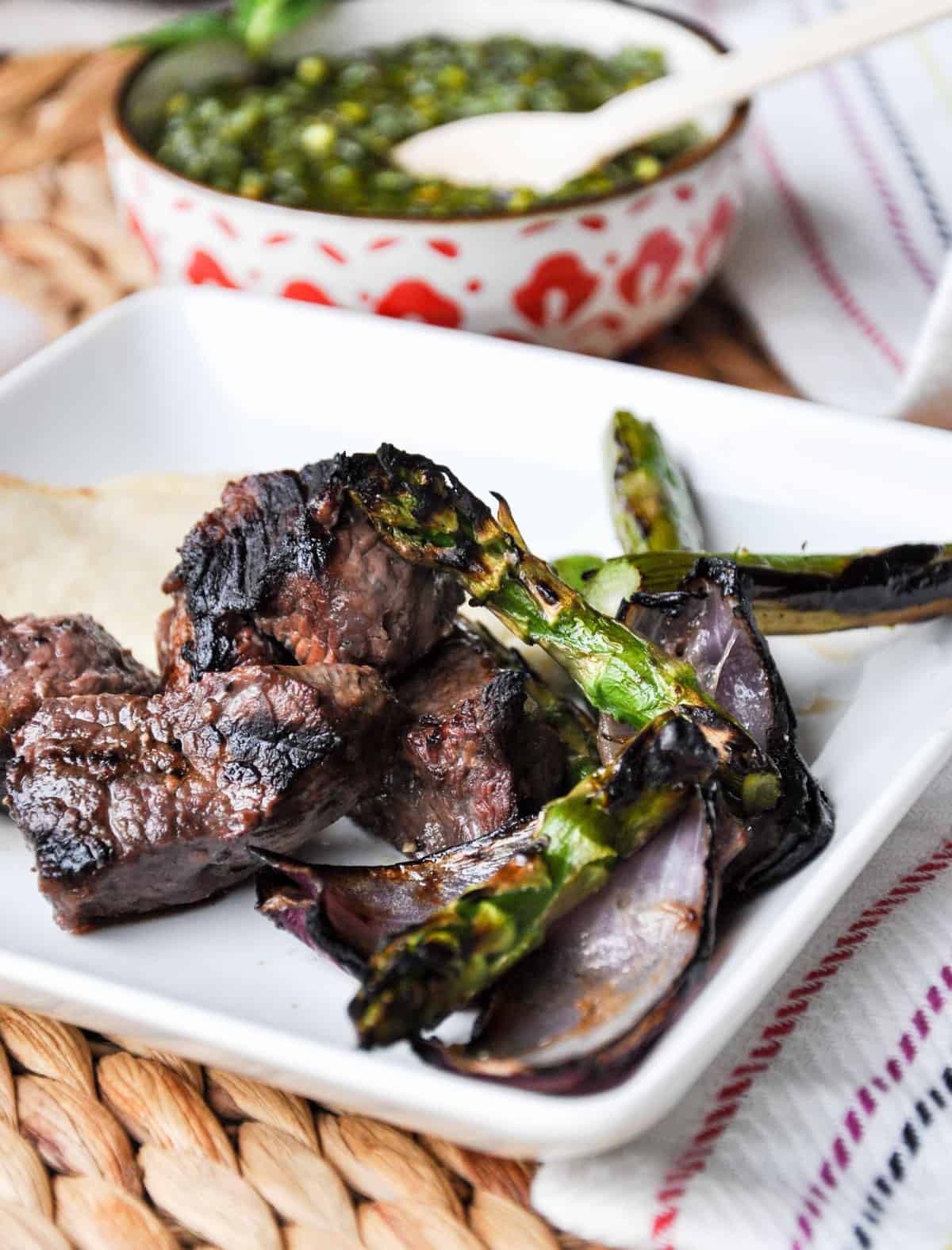 Lamb Asparagus Kebabs with Pistachio Mint Pesto. 