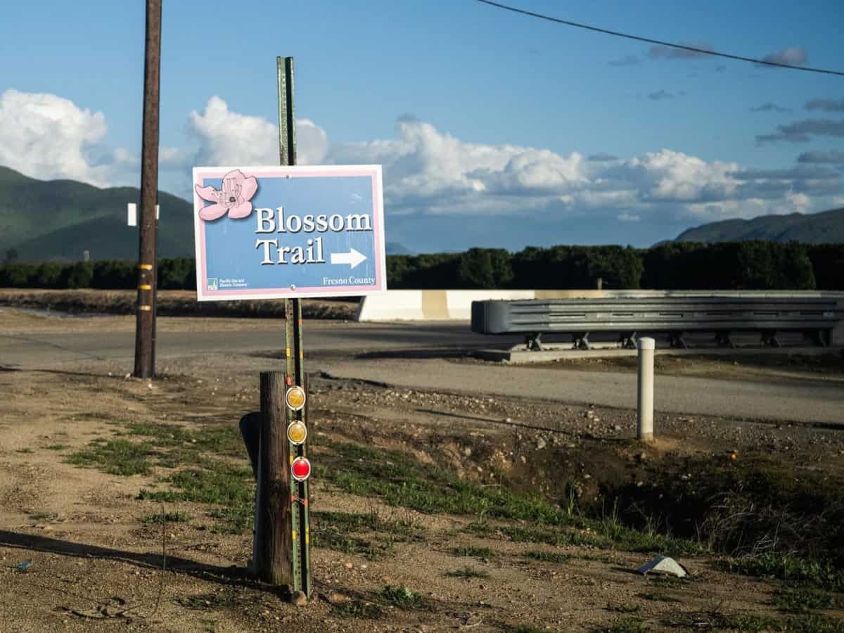 sign leading to the Fresno County Blossom Trail 