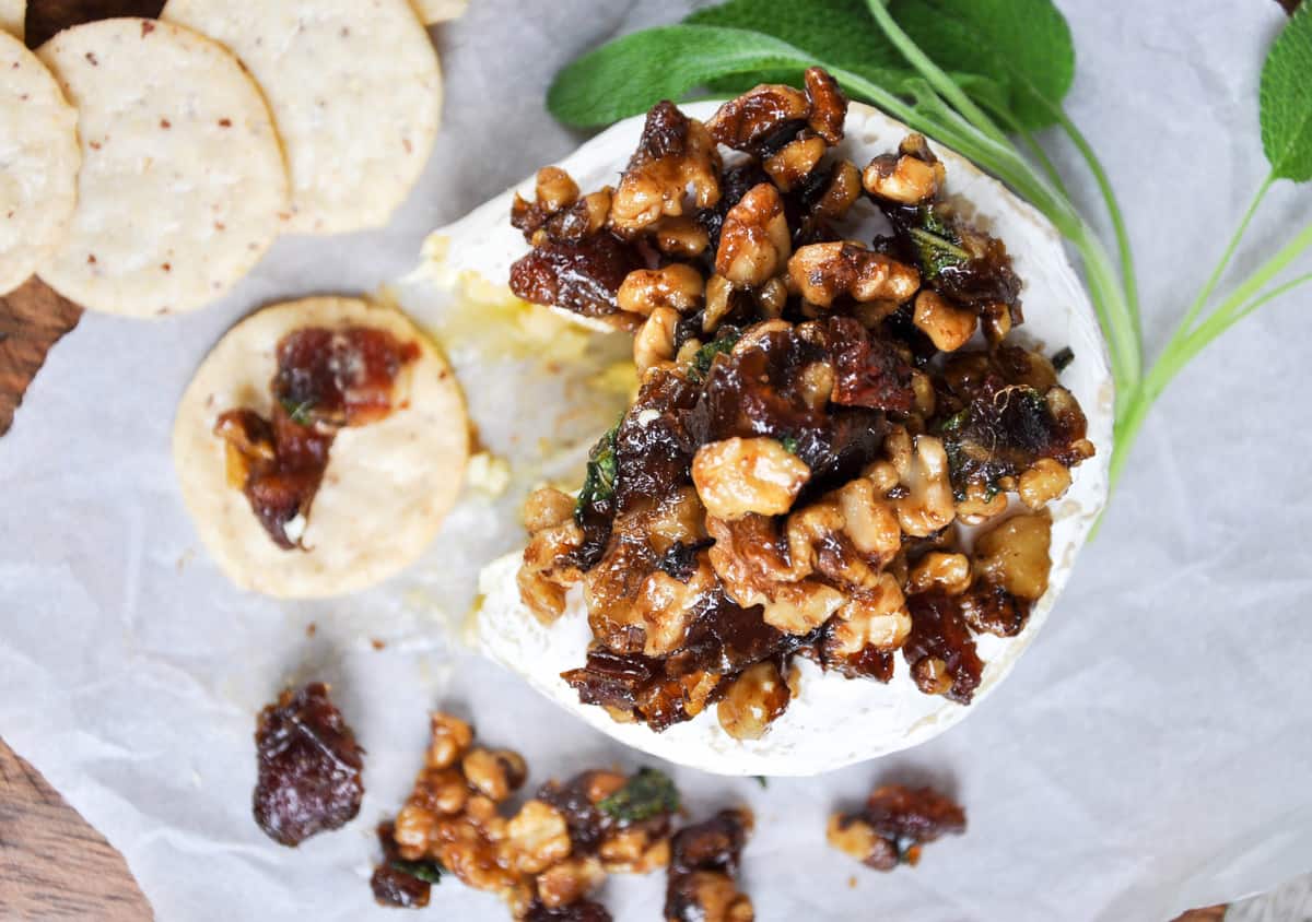Baked Cheese with Medjool Dates, Walnuts & Sage