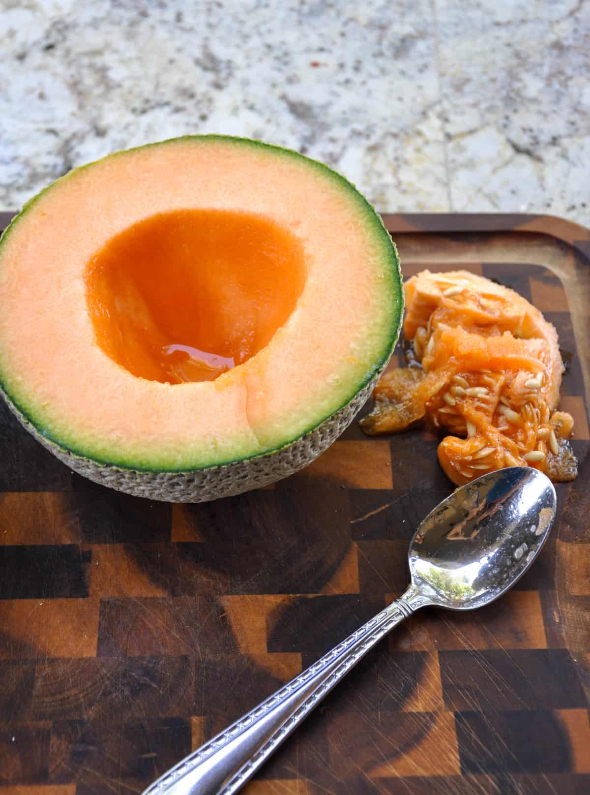 Cantaloupe Breakfast Bowls. Perfect for dessert too! Load the center with greek yogurt and top with fresh berries and granola. YUM!