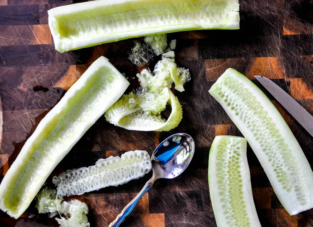 Remove seeds from cucumbers