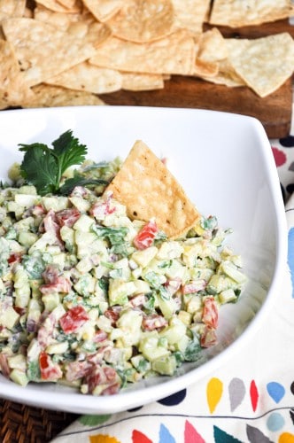 creamy cucumber salsa in a bowl