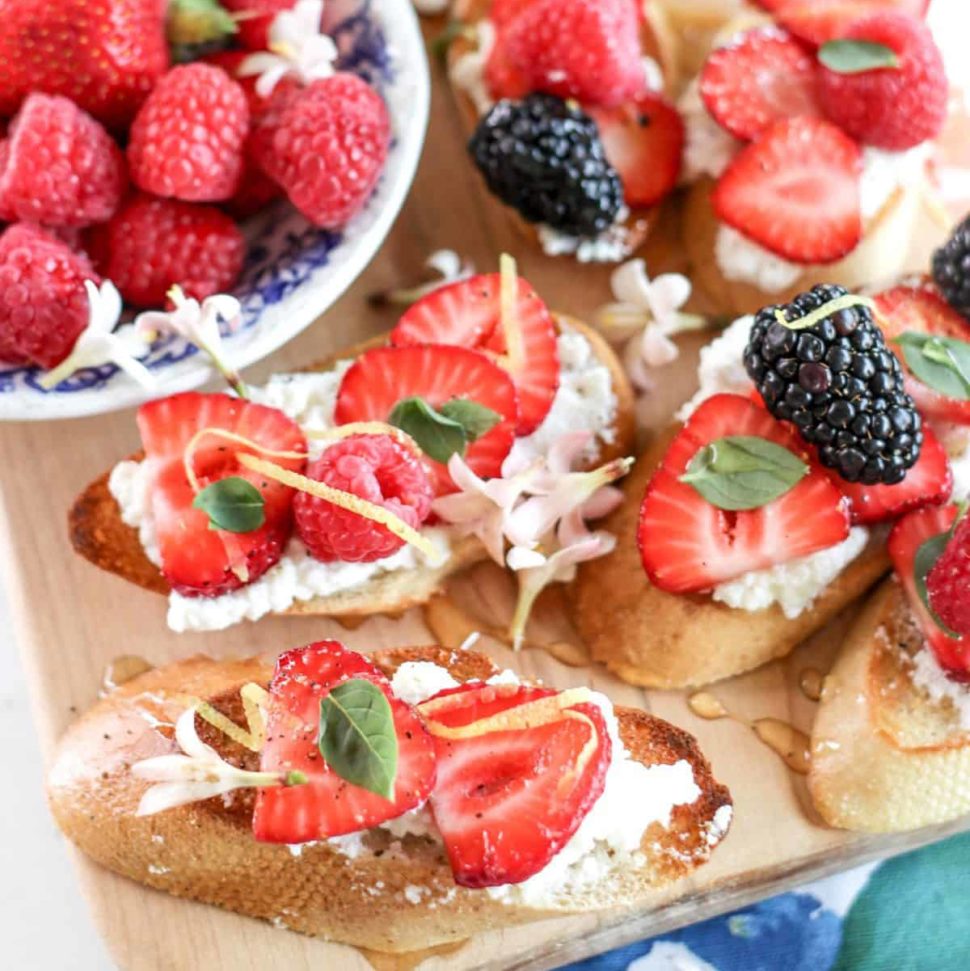 Ricotta Toast with Warmed Peaches, Honey, Blueberries and Walnuts