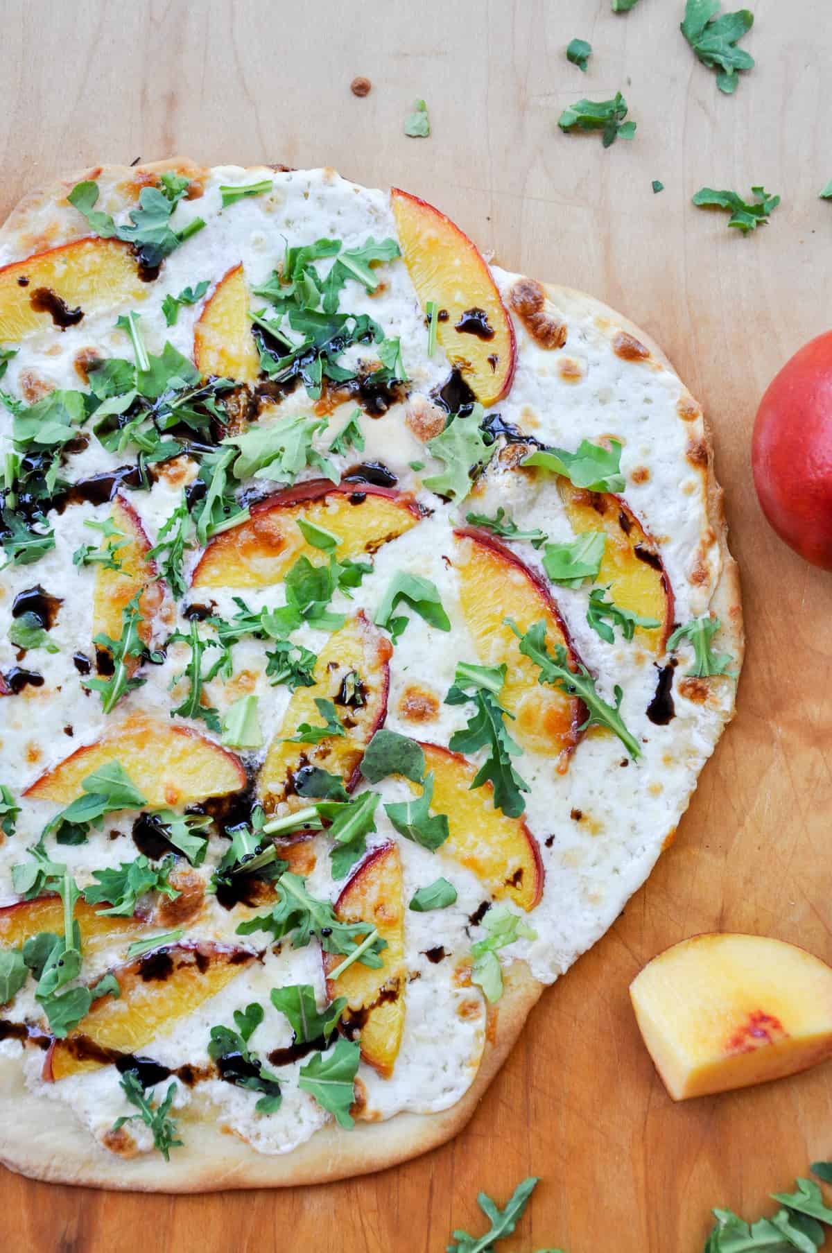 Delicious Nectarine Pizza with Arugula & Fresh Mozzarella