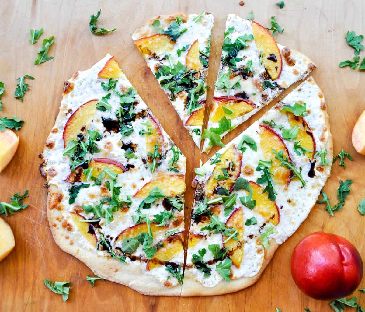 Sliced Nectarine Arugula Pizza