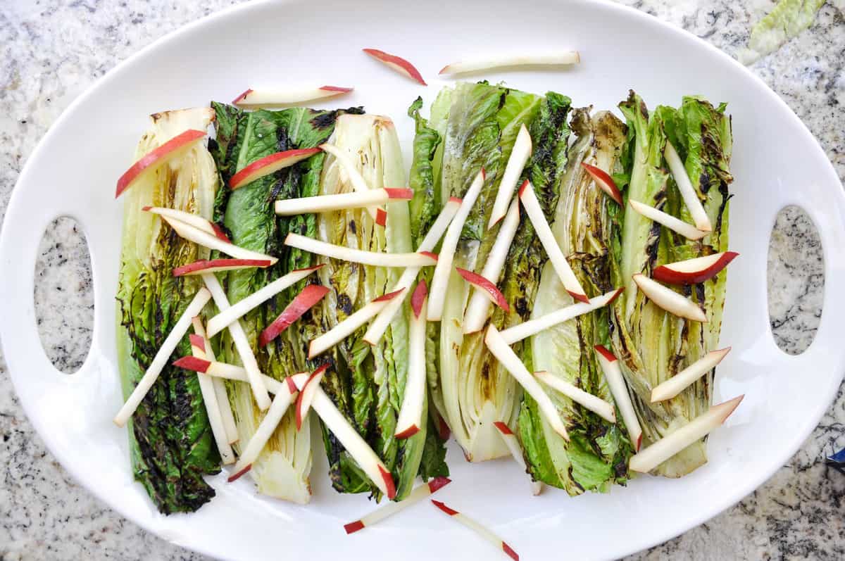 Grilled Romaine with Sliced Crimson Pears 