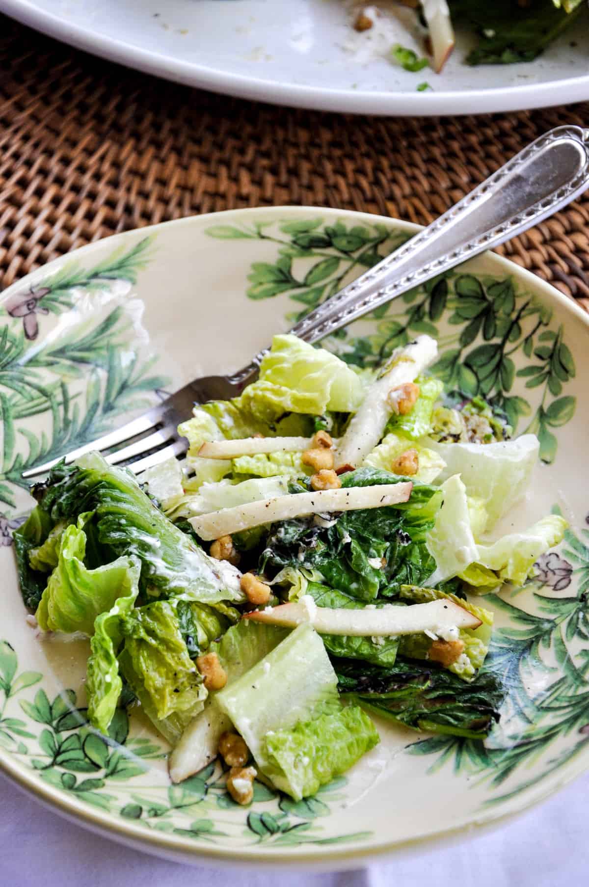 Grilled Romaine Salad with Crimson Pears and Candied Walnuts