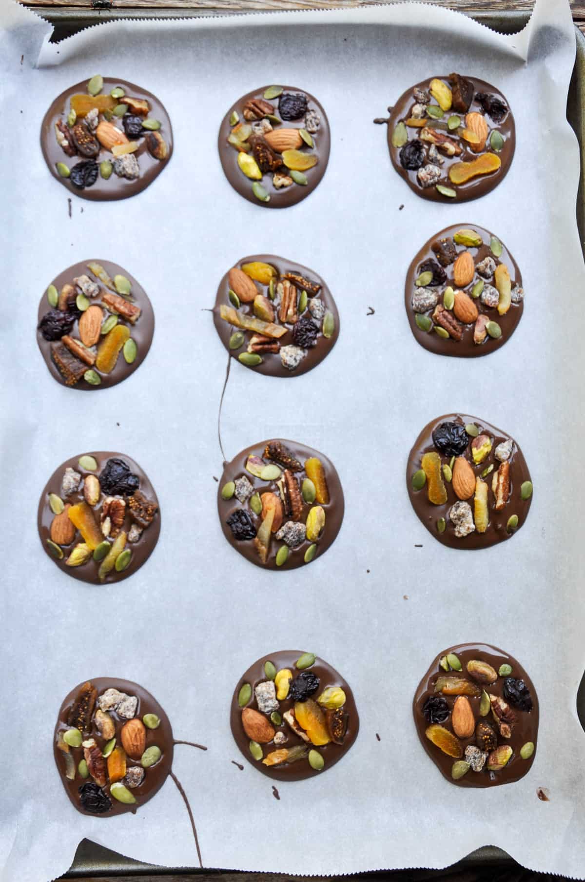 Dried Fruit and Nut Super Snack on parchment paper