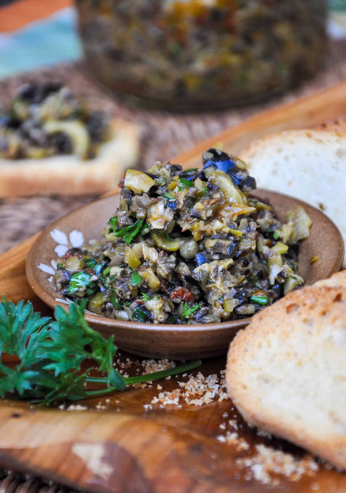 Quick Olive Tapenade using black and green California olives! So quick and easy, you will never buy tapenade from the store again!