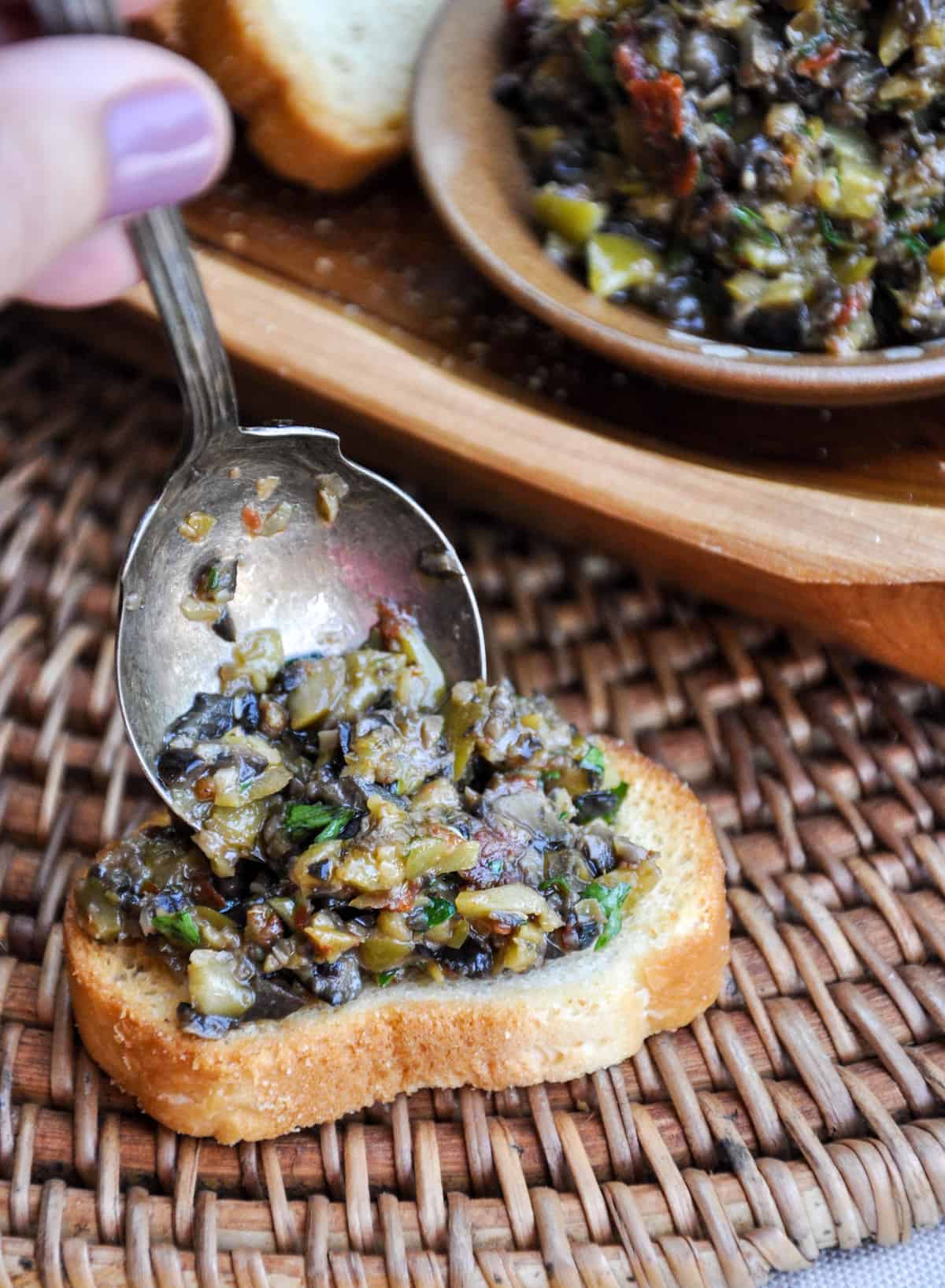 Quick Olive Tapenade using black and green California olives! So quick and easy, you will never buy tapenade from the store again!