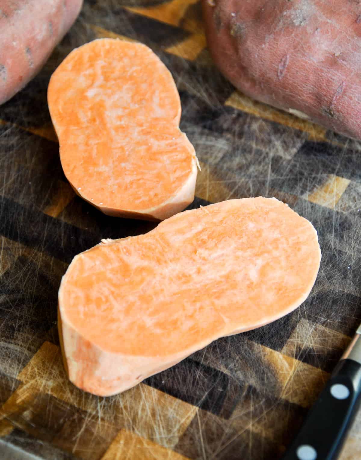 Peeled and halved sweetpotatoes 