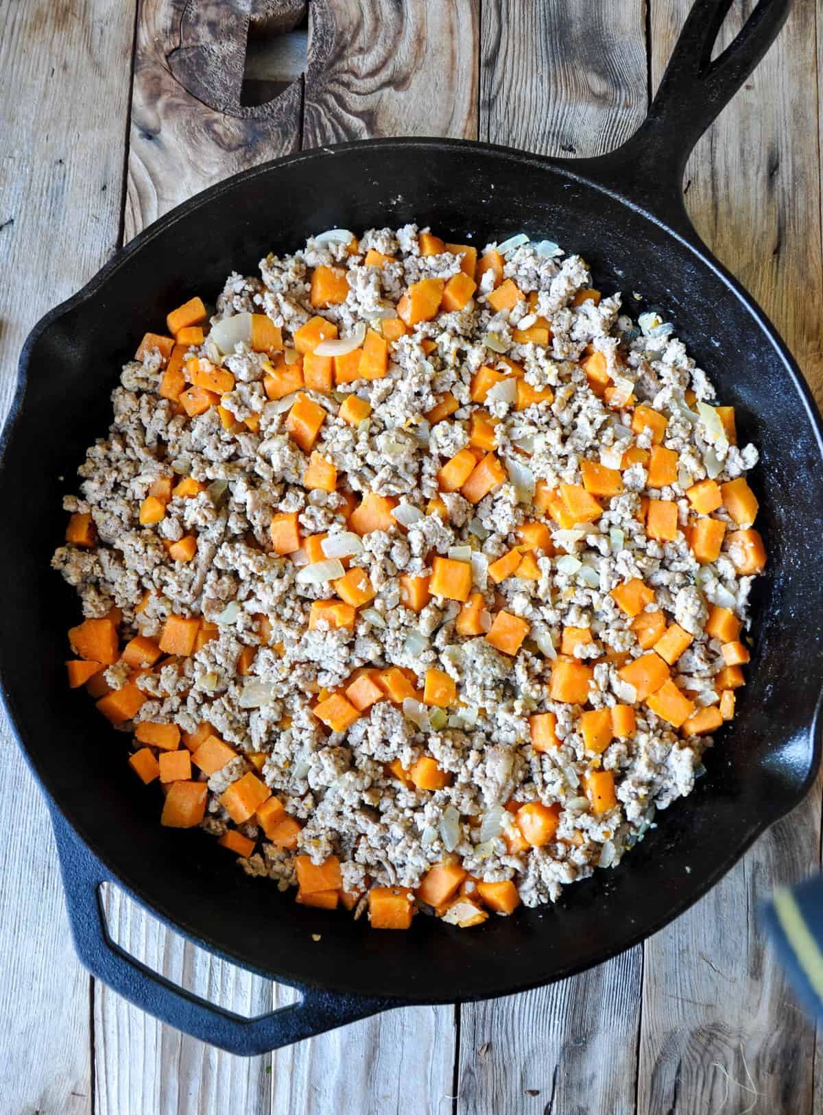 Ground Turkey Skillet Melt with Sweet Potatoes