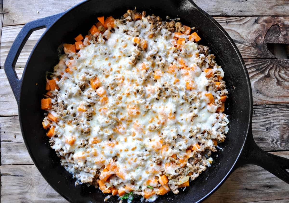 Ground Turkey Skillet Melt with Sweet Potatoes