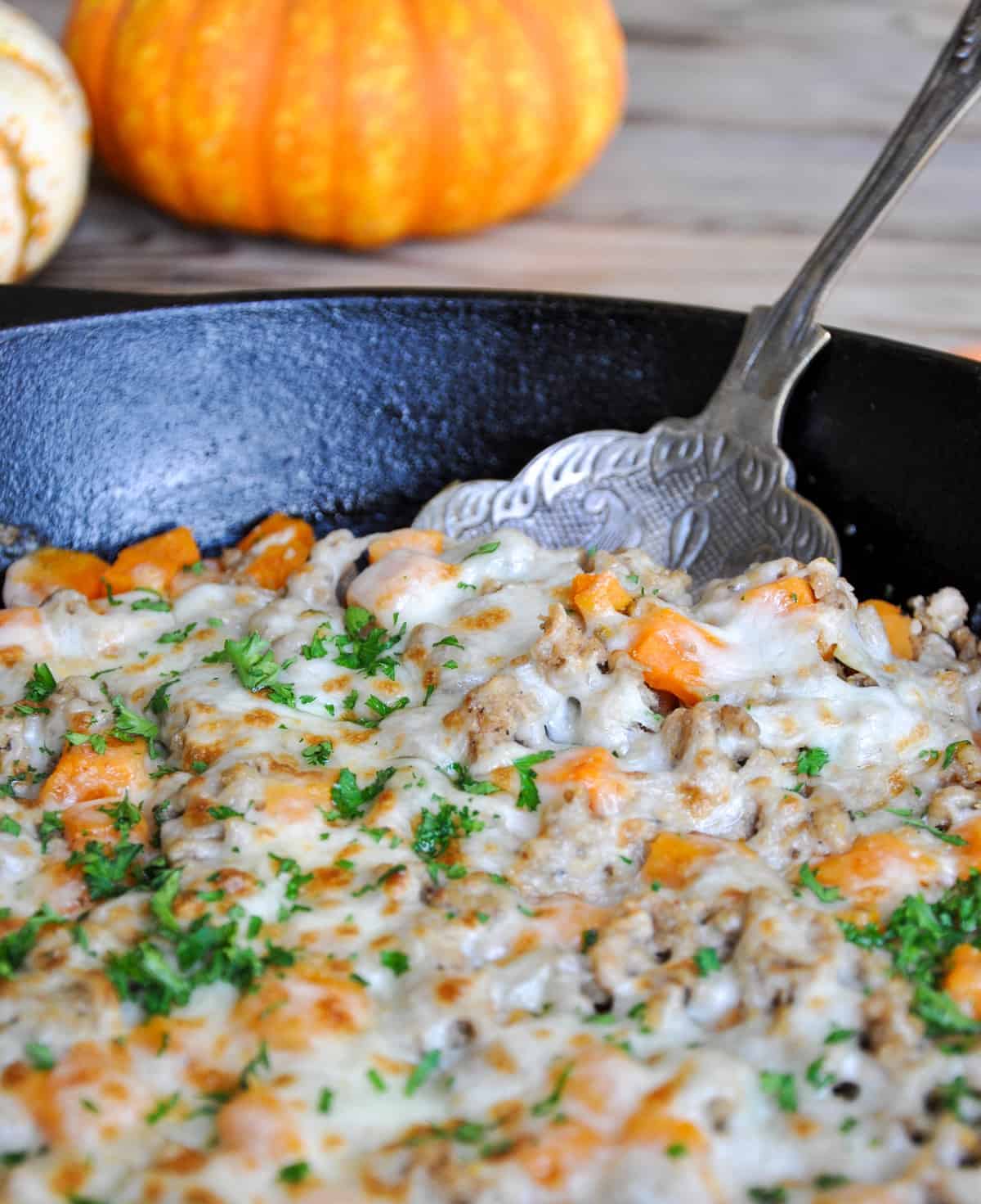 Ground Turkey Skillet Melt with Sweet Potatoes