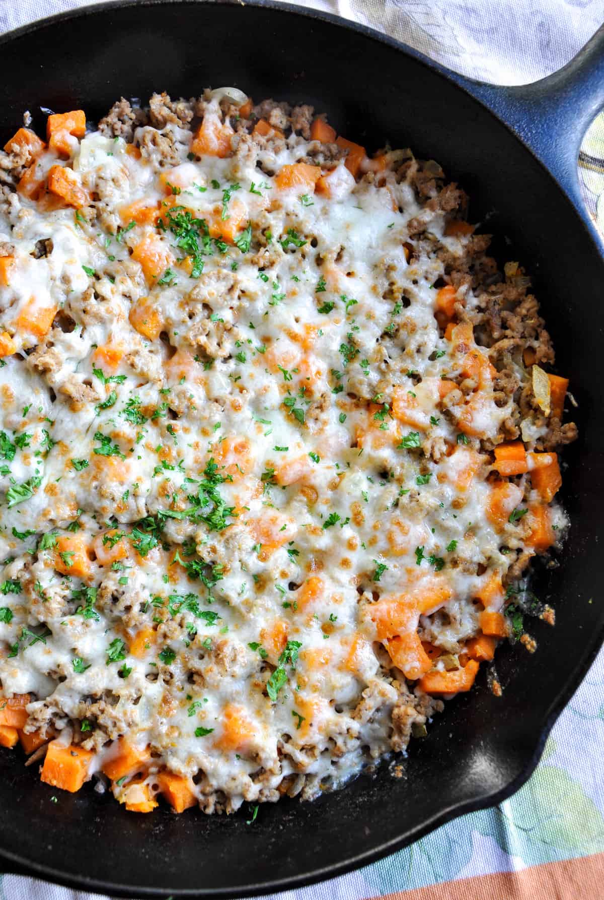 Ground Turkey Skillet Melt with Sweetpotatoes