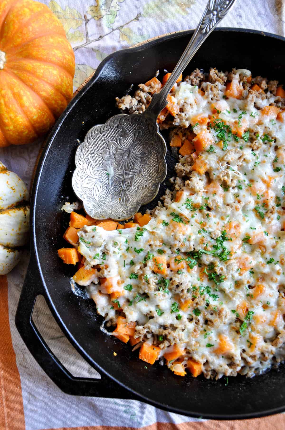 Ground Turkey Skillet Melt with Sweet Potatoes