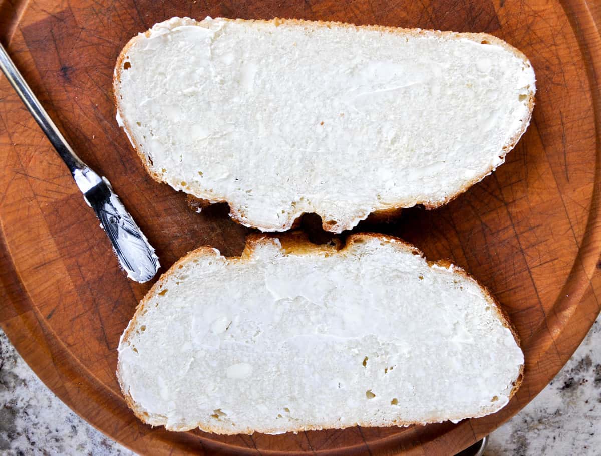 Sourdough bread with spreaded cheese