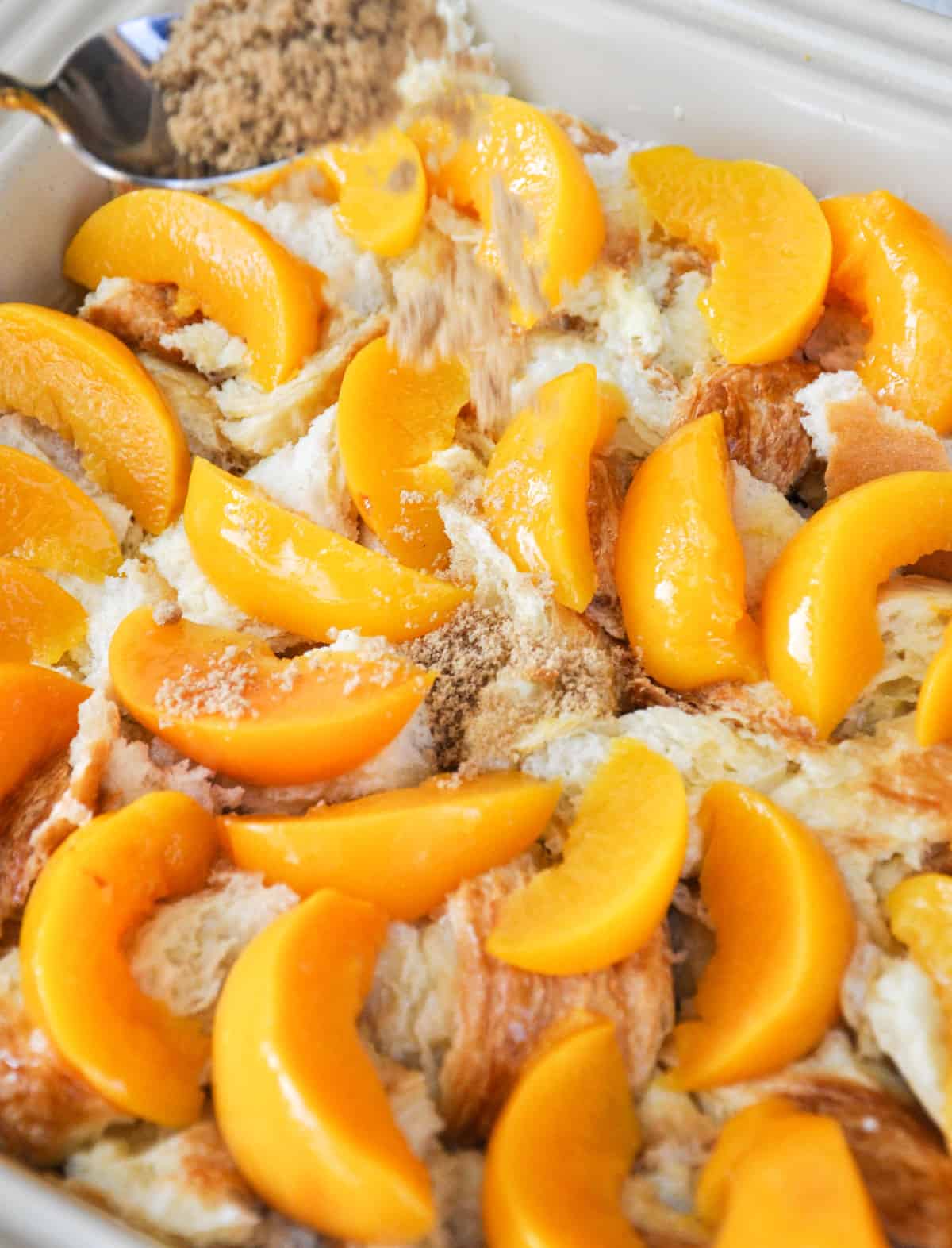 Top peaches with brown sugar