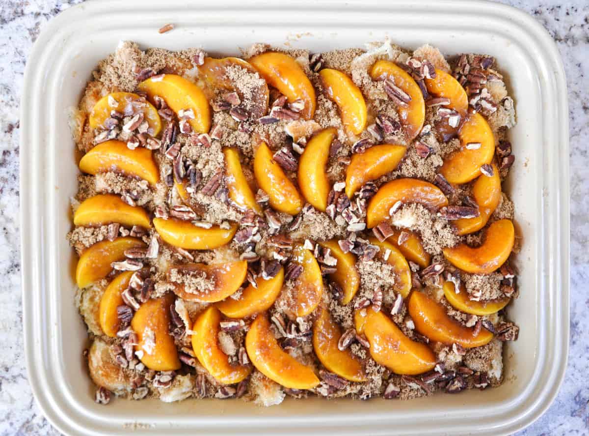 Uncooked Peaches and Cream Overnight French Toast