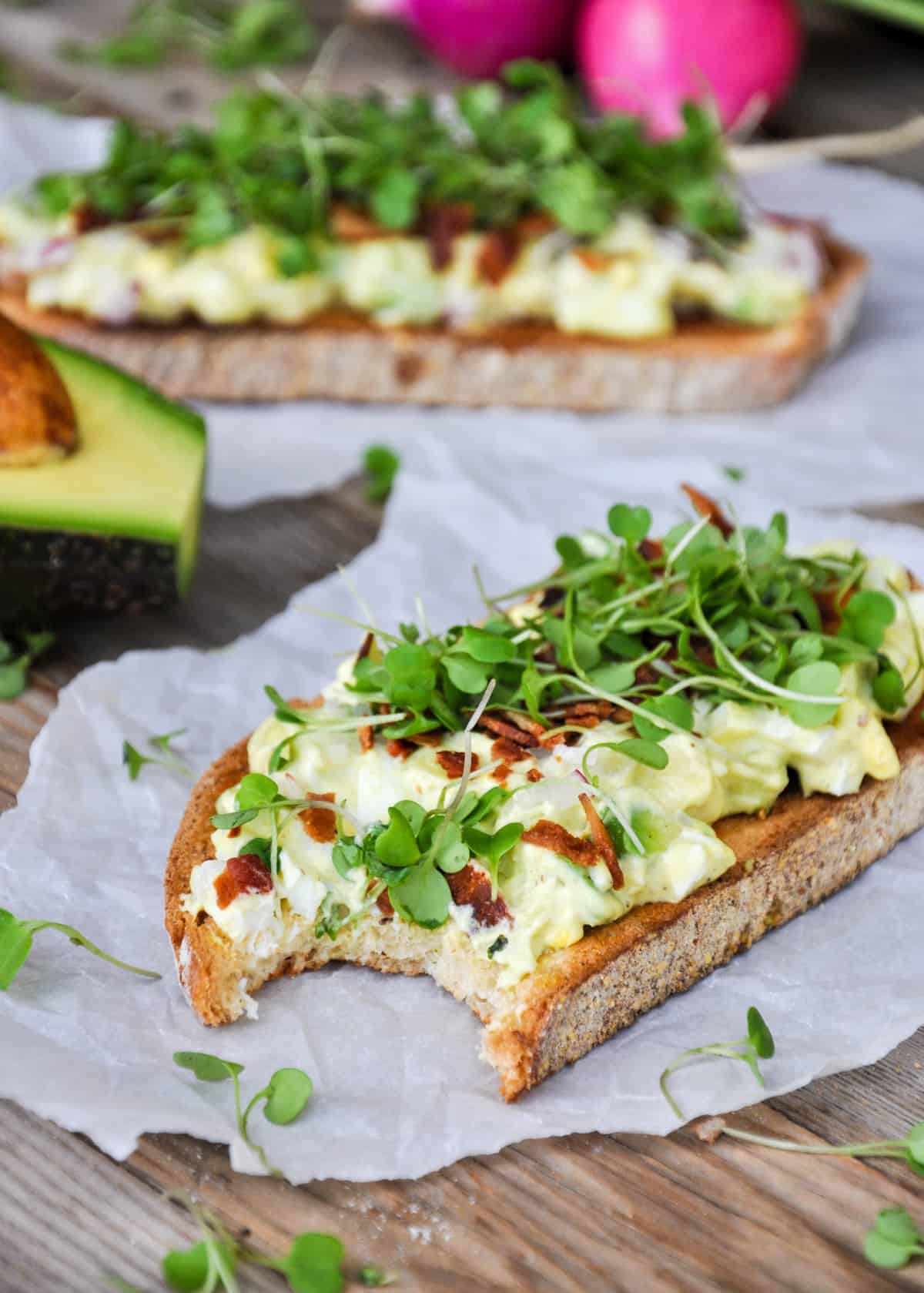 Avocado Egg Toast with Radish and Micro Arugula