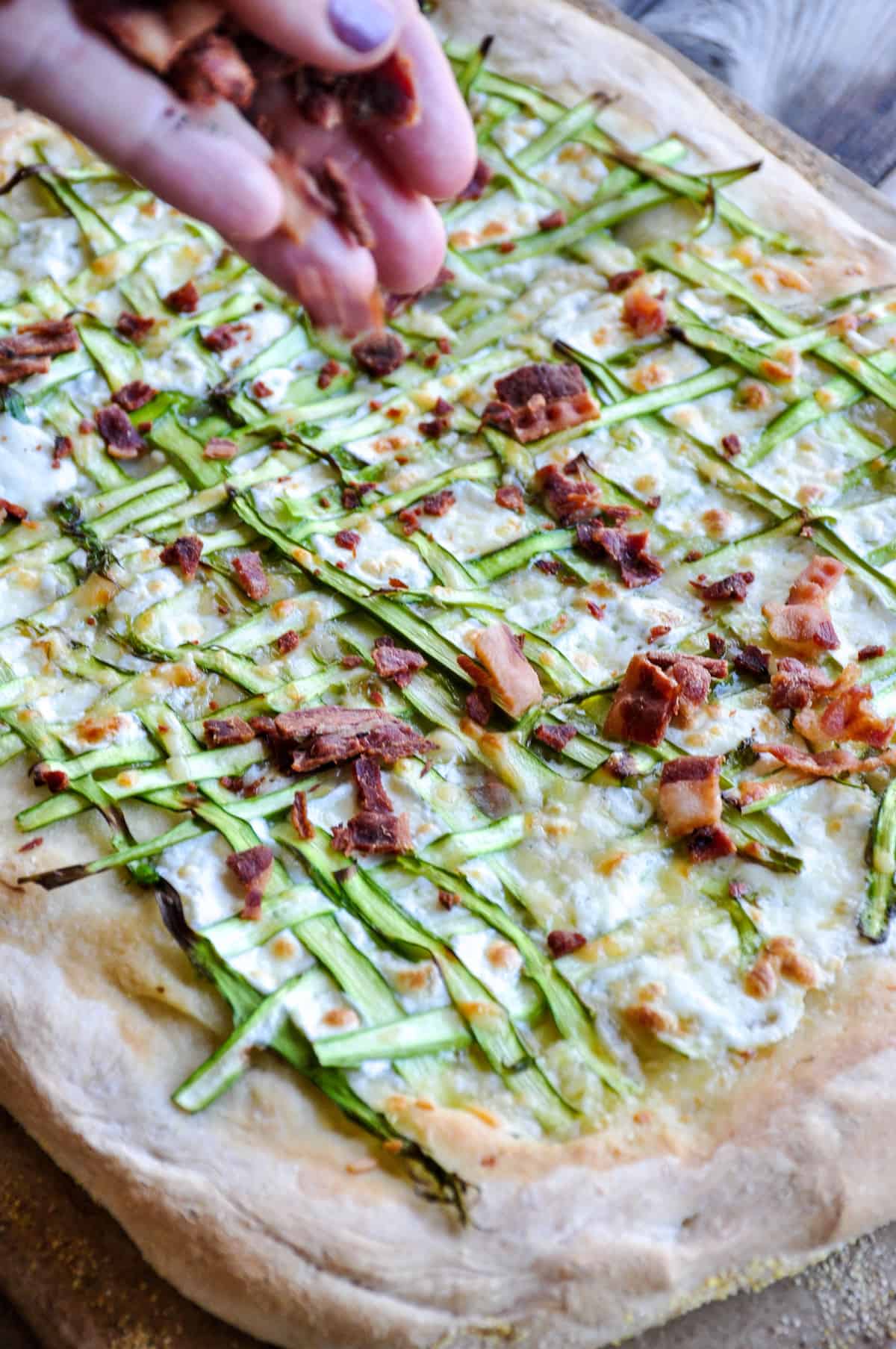 Bacon added to Asparagus Pizza Ribbon 