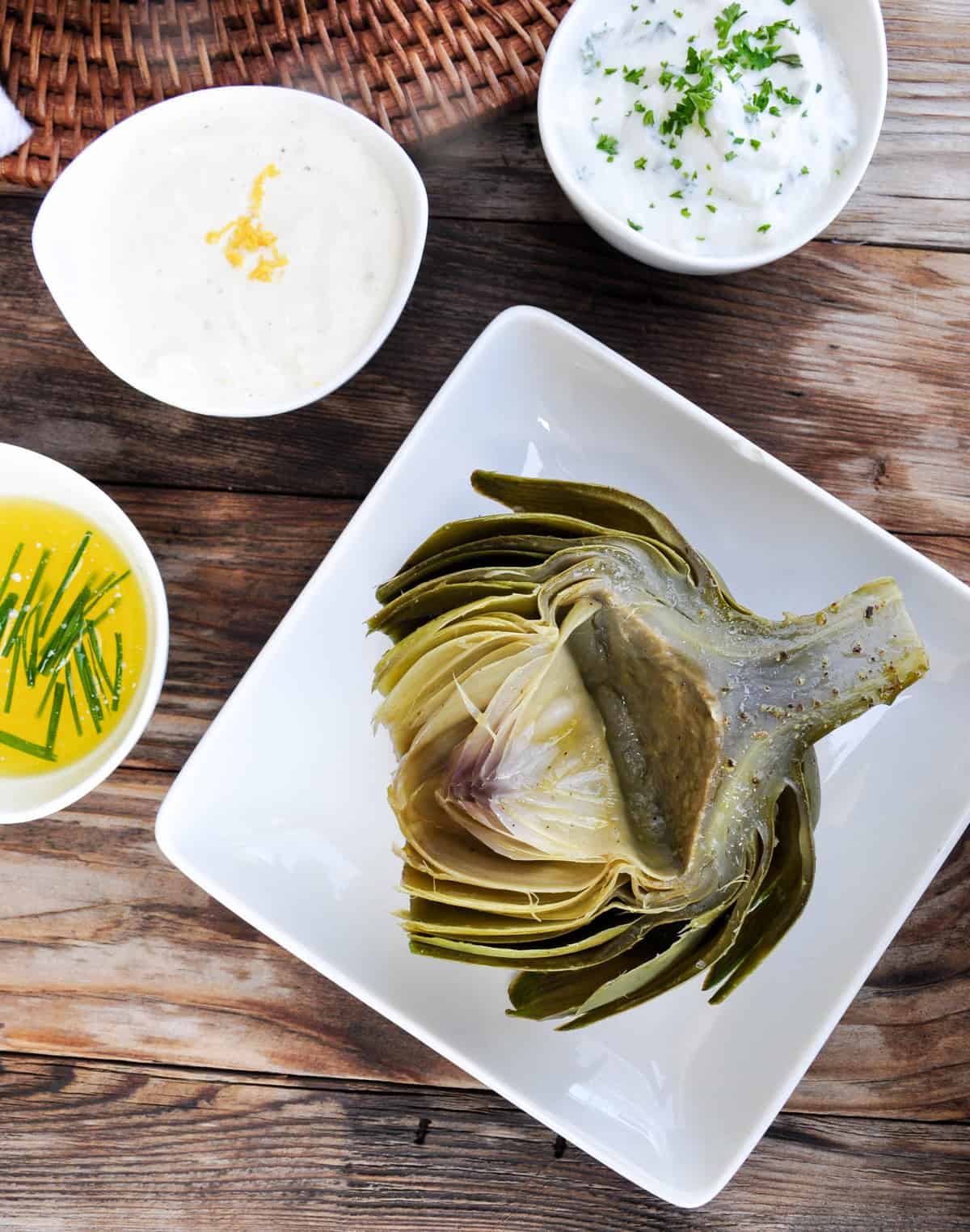 Fool-Proof Artichoke with Three Dipping Sauces