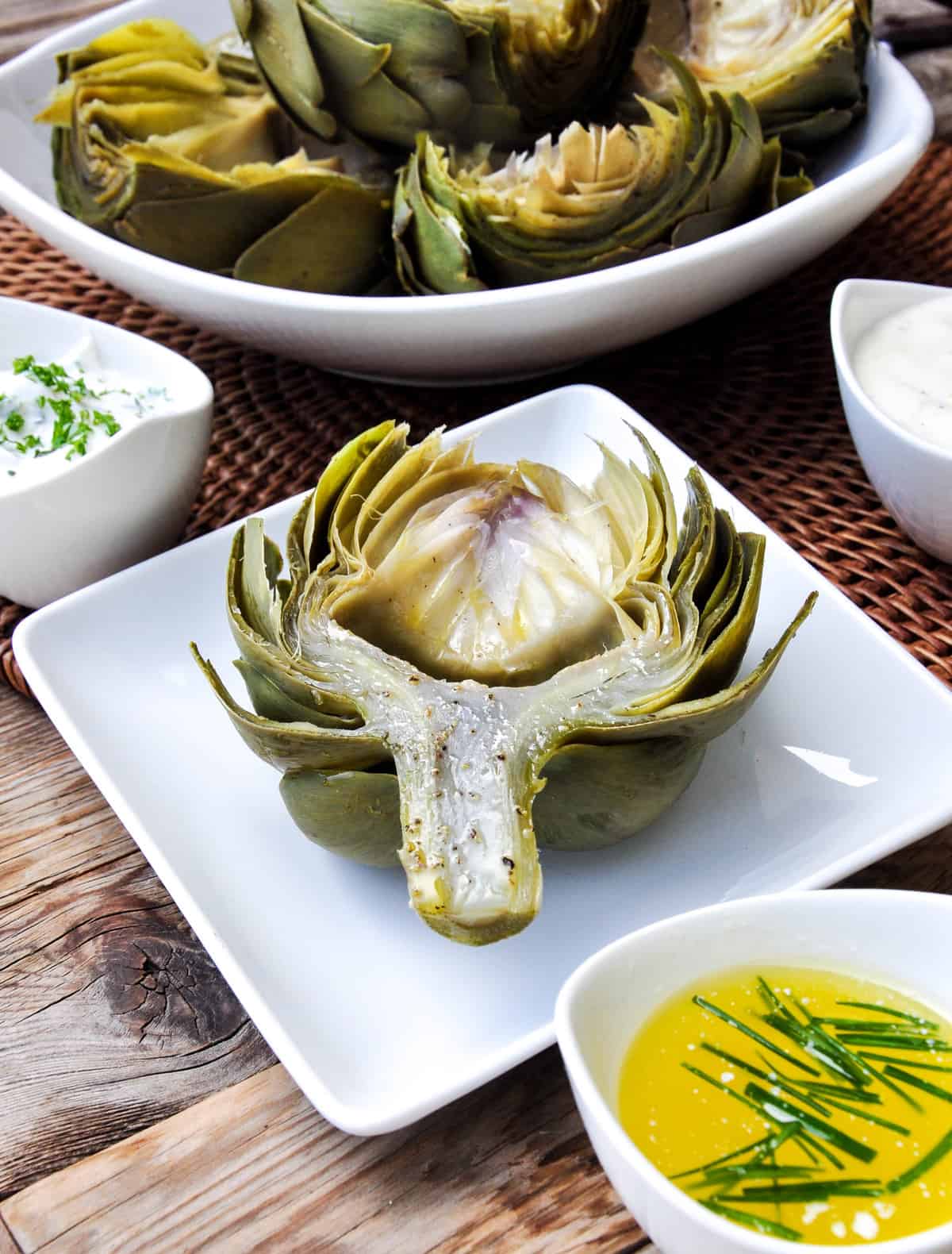 Fool-Proof Artichoke with Three Dipping Sauces