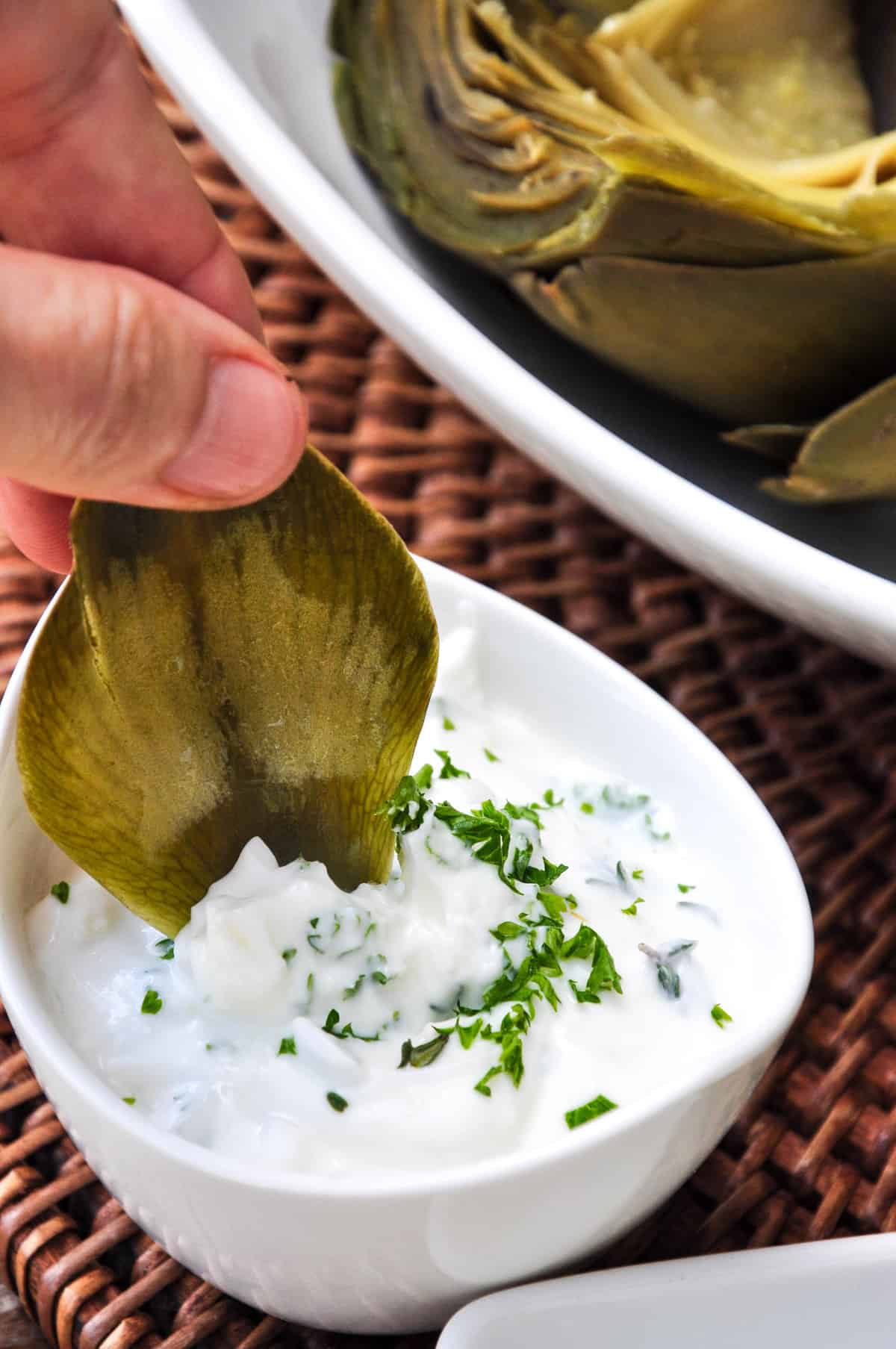 Greek yogurt based dip with fresh herbs and garlic 