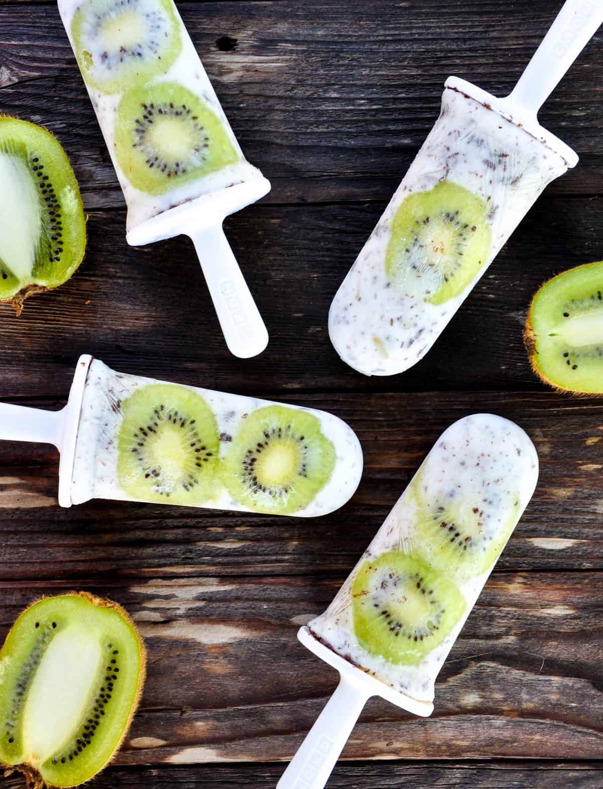 Kiwi Almond Popsicles with Dark Chocolate