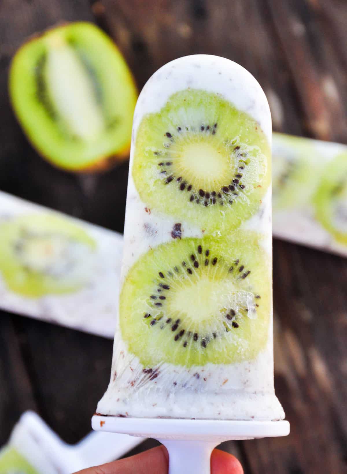 Kiwi Almond Popsicles with Dark Chocolate