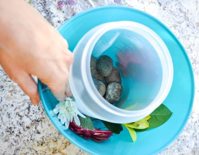 Creating the floral layer for the ice bucket.