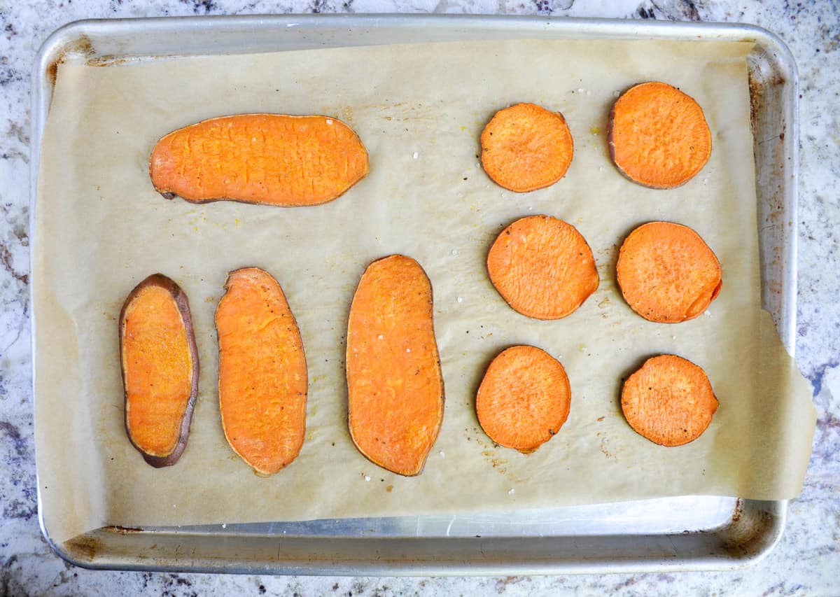 Bake sliced sweetpotatoes 